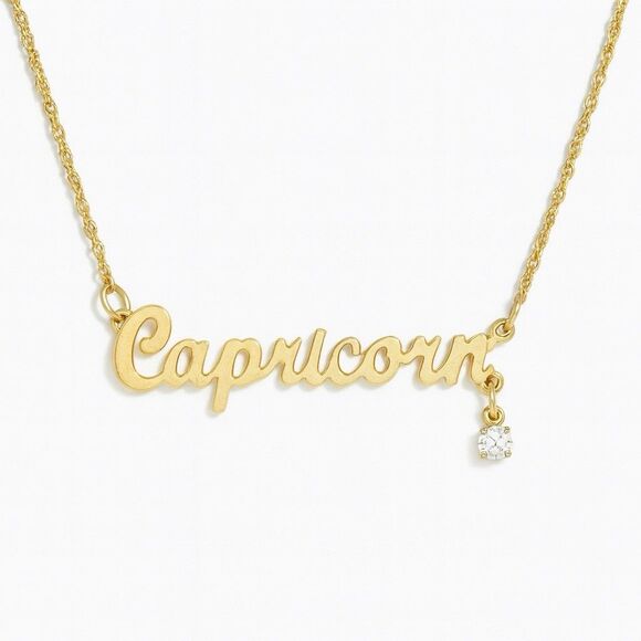 Avon Capricorn Zodiac Necklace Gold Tone Script Vintage  With Rhinestone Charm - Picture 1 of 5